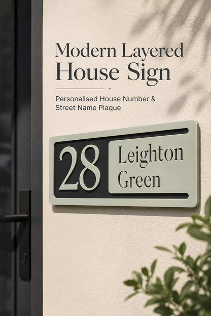 Personalised House Number Sign | Modern 3D Acrylic Address Plaque | Street Name House Sign | Sage Green Door Number Sign