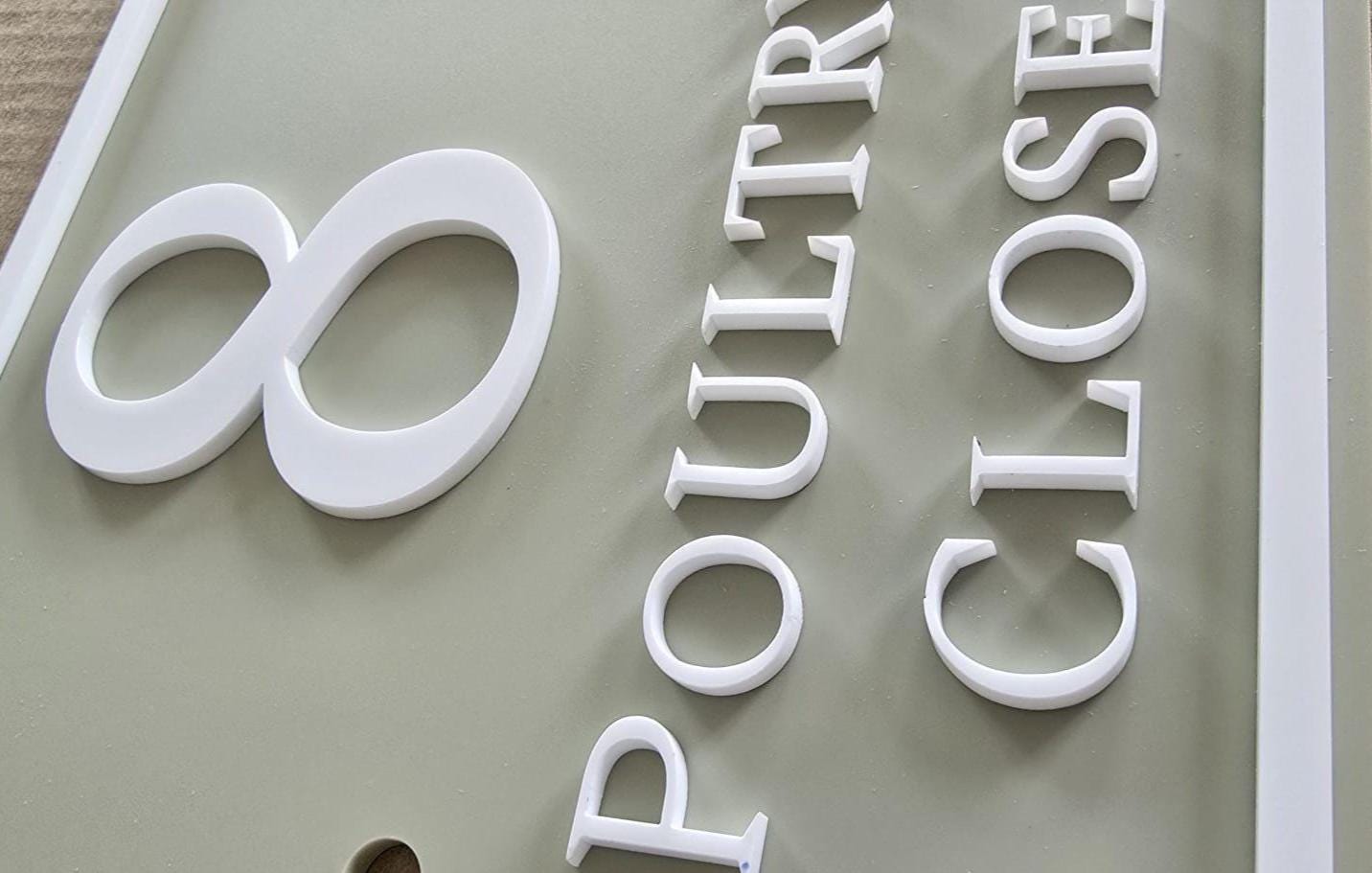 Personalised Square House Sign, Sage Green Address Plaque with Raised White Acrylic Lettering