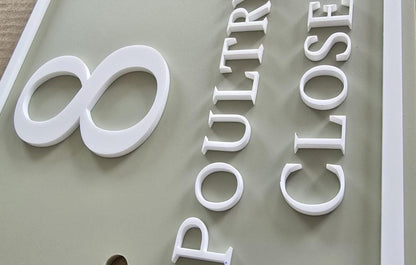 Personalised Square House Sign, Sage Green Address Plaque with Raised White Acrylic Lettering