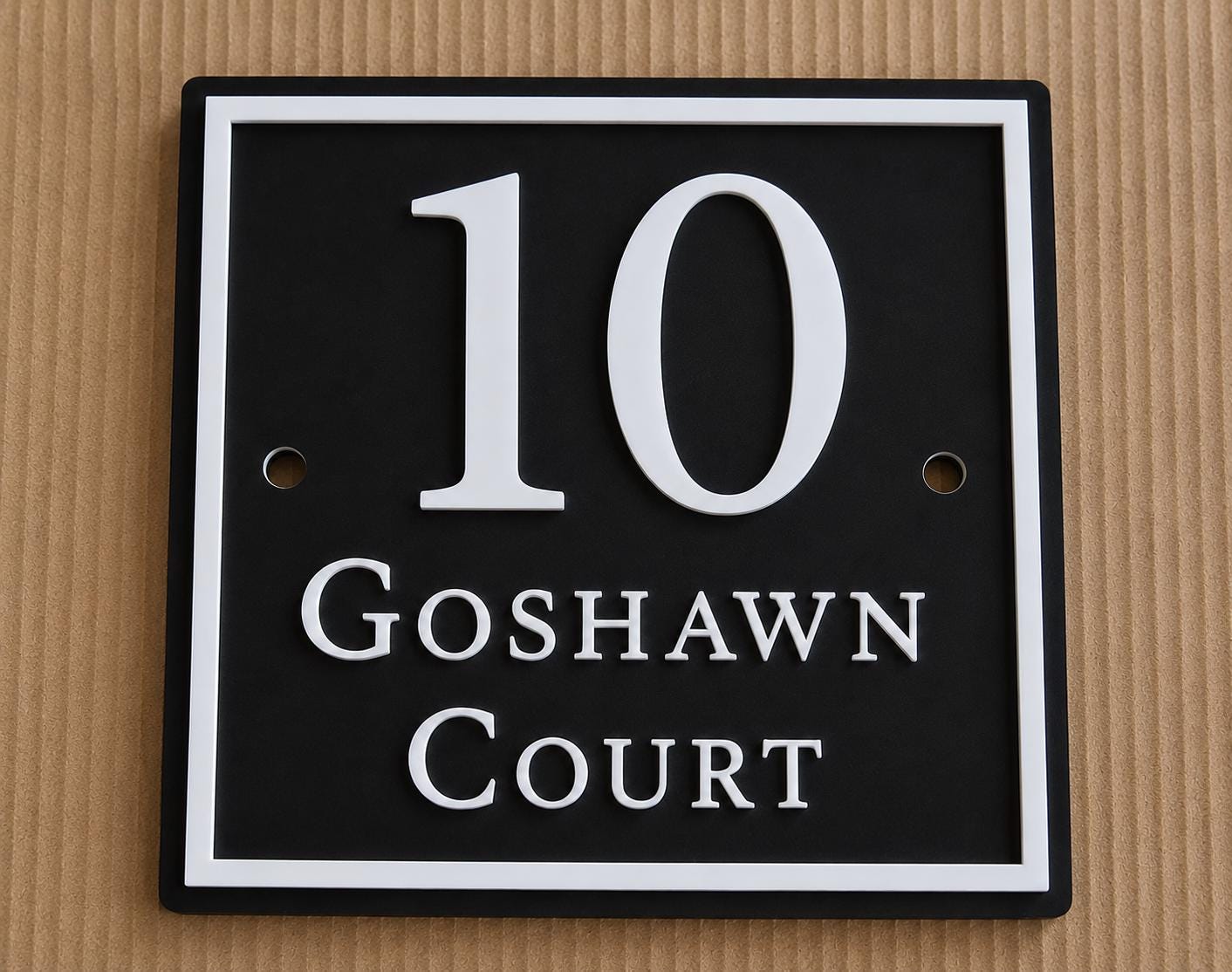 Personalised Black House Sign, Square Acrylic Address Plaque with Raised White Lettering