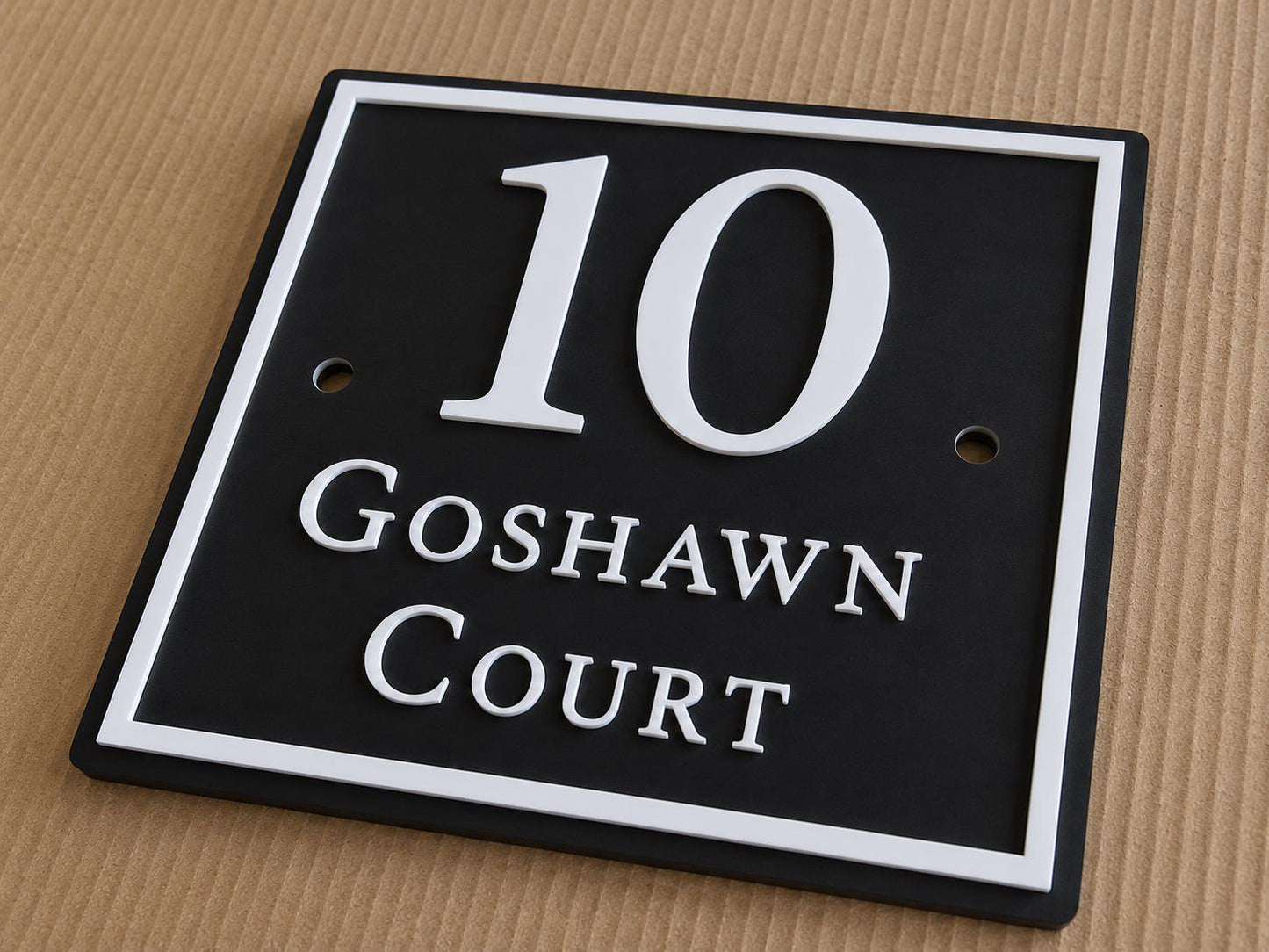 Personalised Black House Sign, Square Acrylic Address Plaque with Raised White Lettering