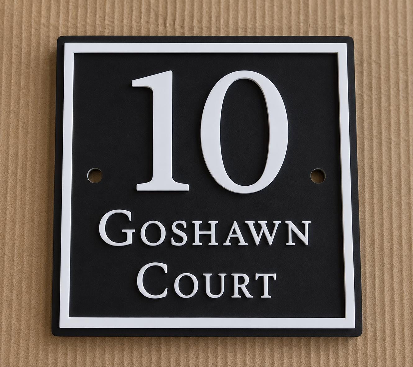 Personalised Black House Sign, Square Acrylic Address Plaque with Raised White Lettering