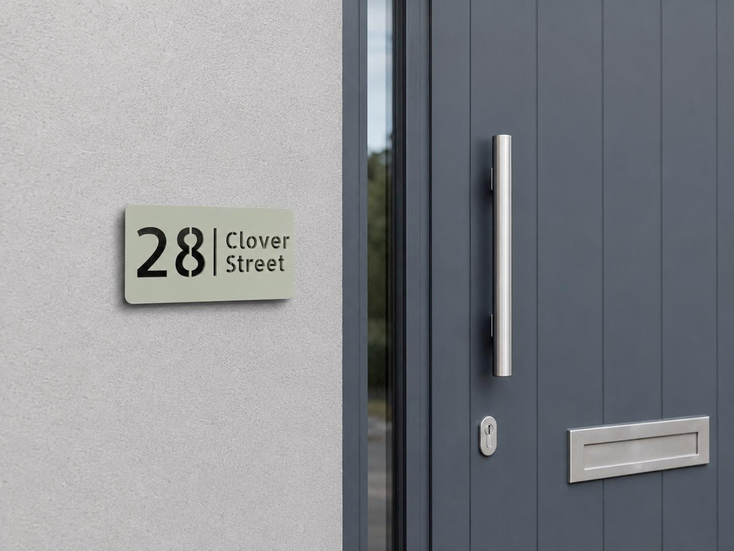 Personalised House Number Sign – Compact Sage Green Acrylic Address Plaque, 15 × 8 cm, Hidden Fixings