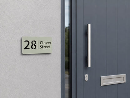 Personalised House Number Sign – Compact Sage Green Acrylic Address Plaque, 15 × 8 cm, Hidden Fixings