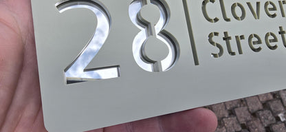 Personalised House Number Sign – Compact Sage Green Acrylic Address Plaque, 15 × 8 cm, Hidden Fixings