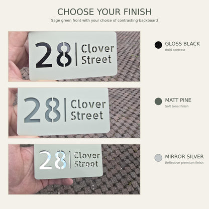 Personalised House Number Sign – Compact Sage Green Acrylic Address Plaque, 15 × 8 cm, Hidden Fixings