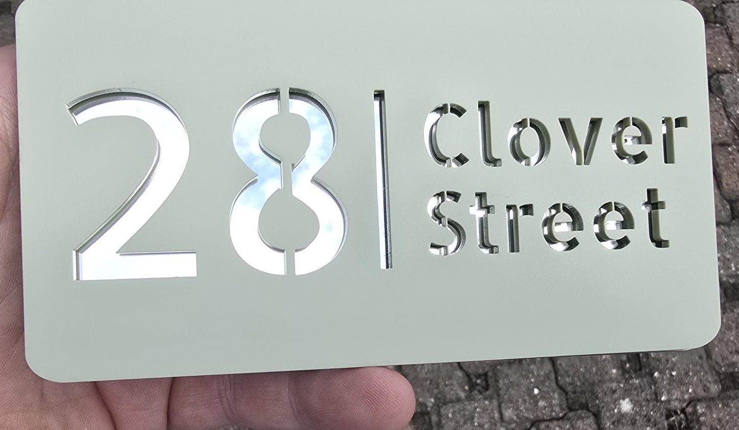 Personalised House Number Sign – Compact Sage Green Acrylic Address Plaque, 15 × 8 cm, Hidden Fixings