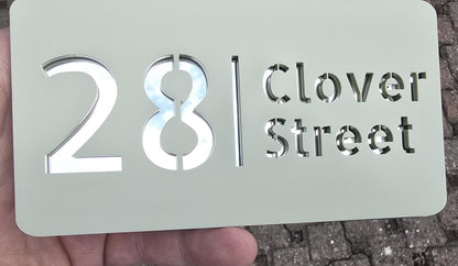 Personalised House Number Sign – Compact Sage Green Acrylic Address Plaque, 15 × 8 cm, Hidden Fixings