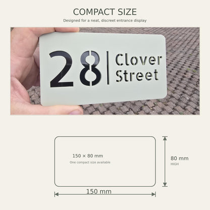 Personalised House Number Sign – Compact Sage Green Acrylic Address Plaque, 15 × 8 cm, Hidden Fixings