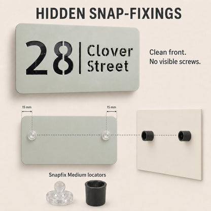 Personalised House Number Sign – Compact Sage Green Acrylic Address Plaque, 15 × 8 cm, Hidden Fixings