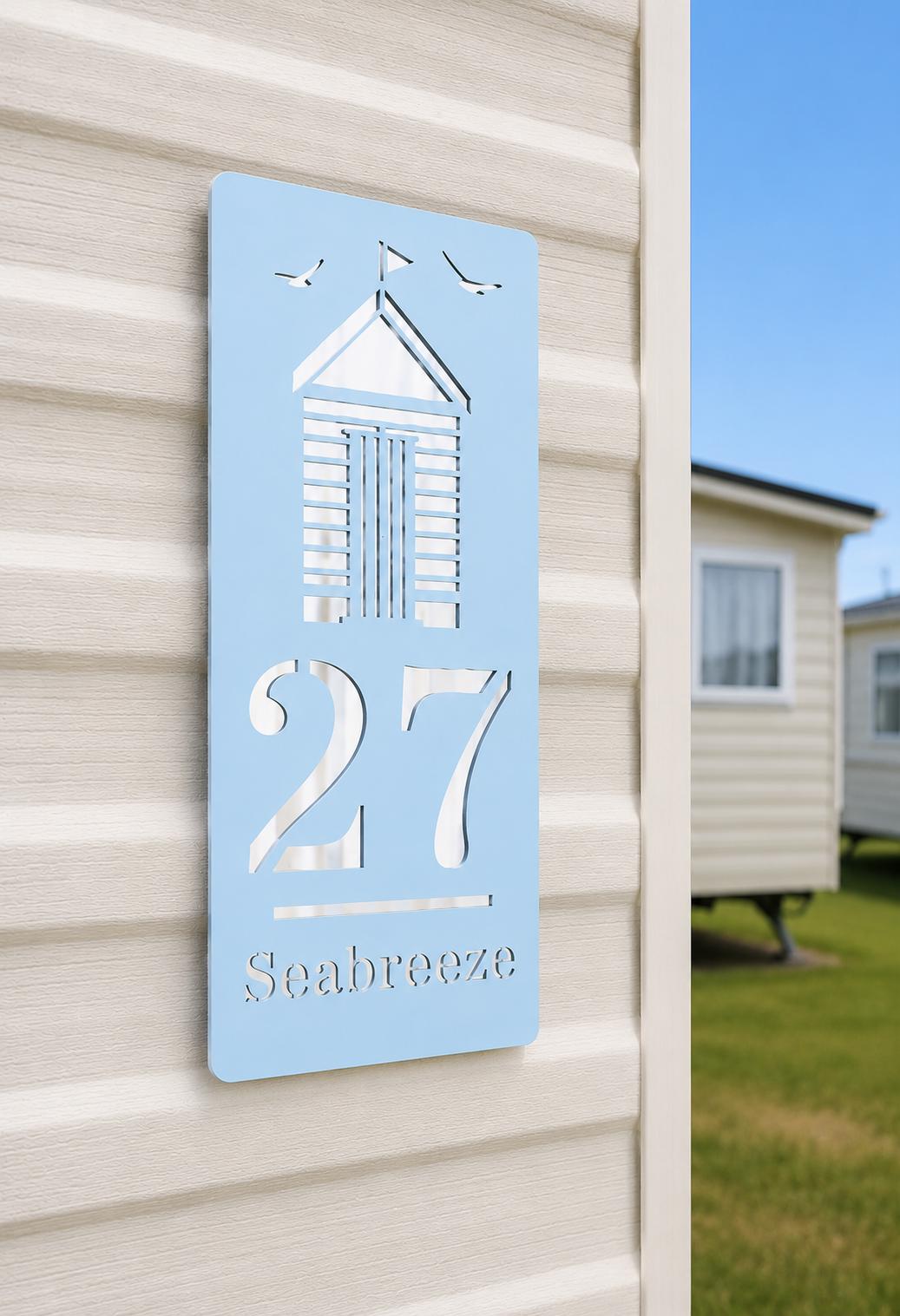 Personalised Beach Hut Caravan Sign, Custom Static Caravan Number Plaque, Coastal Holiday Home Sign