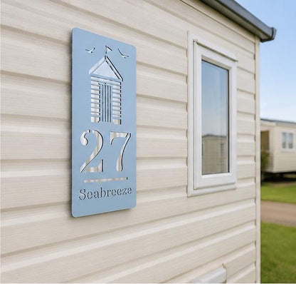 Personalised Beach Hut Caravan Sign, Custom Static Caravan Number Plaque, Coastal Holiday Home Sign