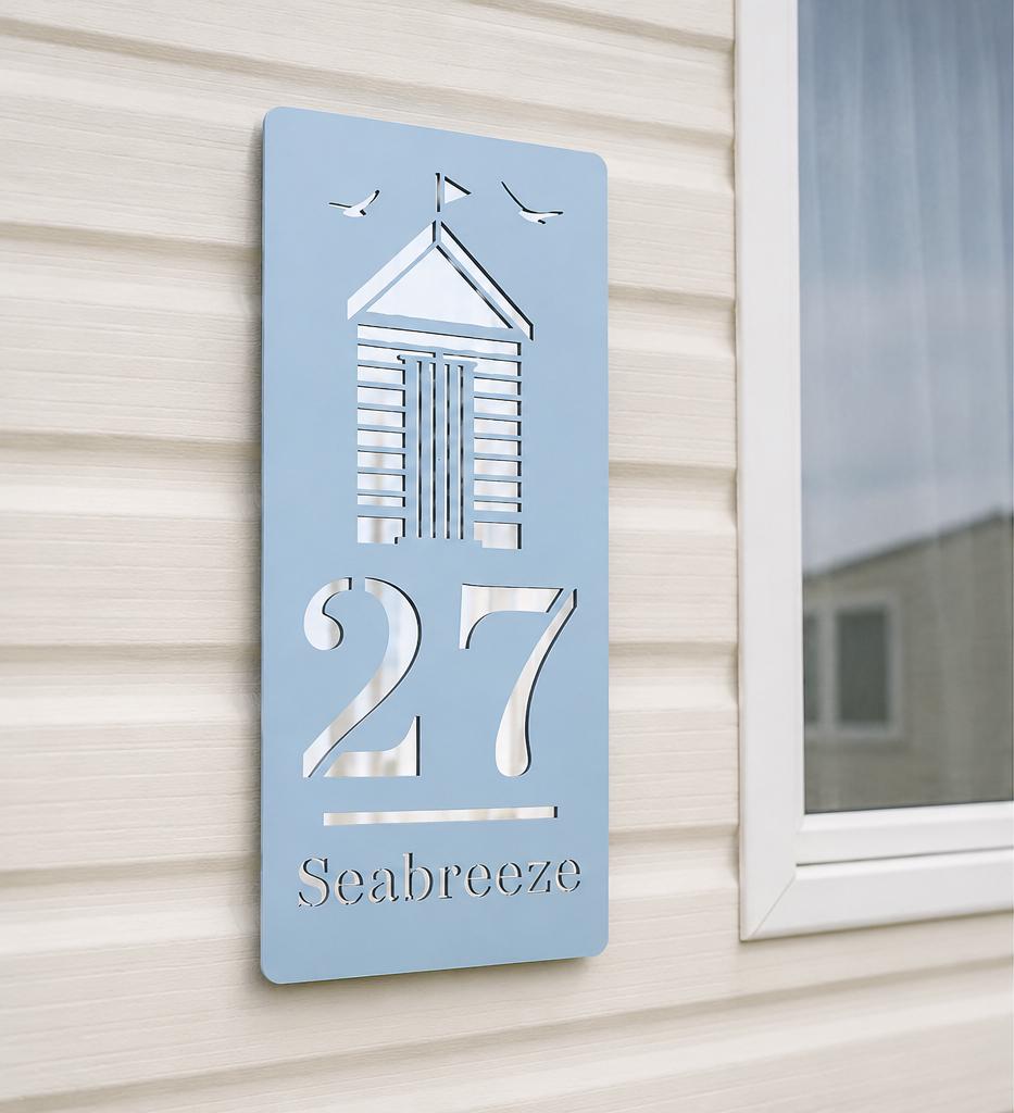 Personalised Beach Hut Caravan Sign, Custom Static Caravan Number Plaque, Coastal Holiday Home Sign