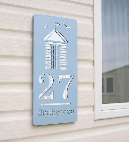 Personalised Beach Hut Caravan Sign, Custom Static Caravan Number Plaque, Coastal Holiday Home Sign