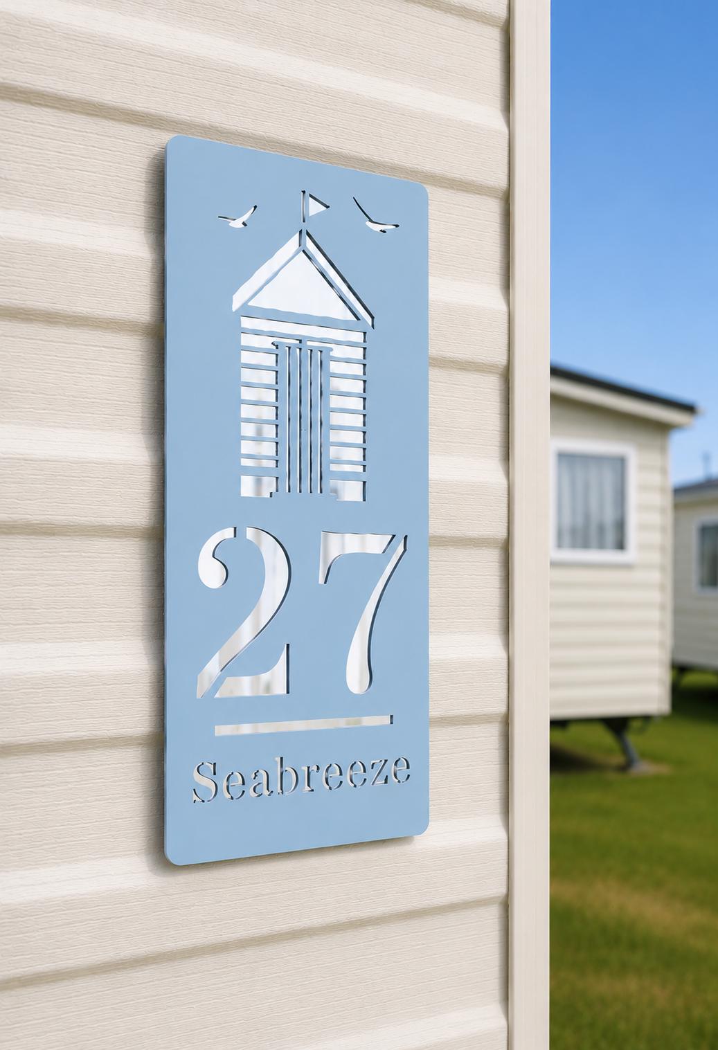 Personalised Beach Hut Caravan Sign, Custom Static Caravan Number Plaque, Coastal Holiday Home Sign
