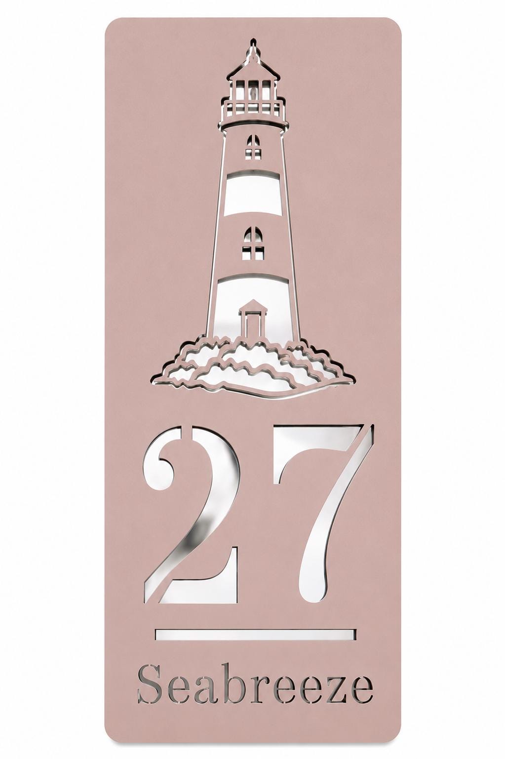 Personalised Stick-On Caravan Sign with Lighthouse, Custom Static Caravan Number Plaque, Coastal Holiday Home Name Sign