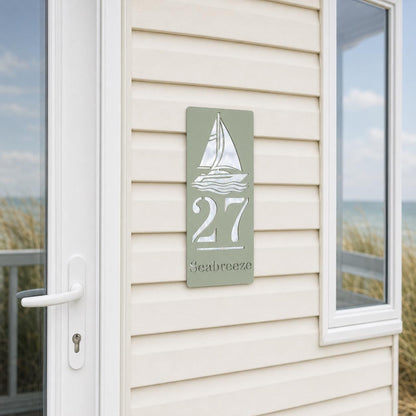 Personalised Caravan Sign with Sailing Boat, Custom Static Caravan Name Plaque, Nautical Holiday Home Sign, Yacht Caravan Decor