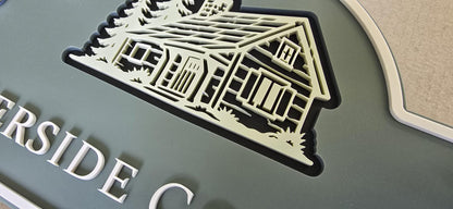 Personalised 3 Layer Acrylic House Name Sign, Pine Green Outdoor Cottage Plaque with Stone Detail