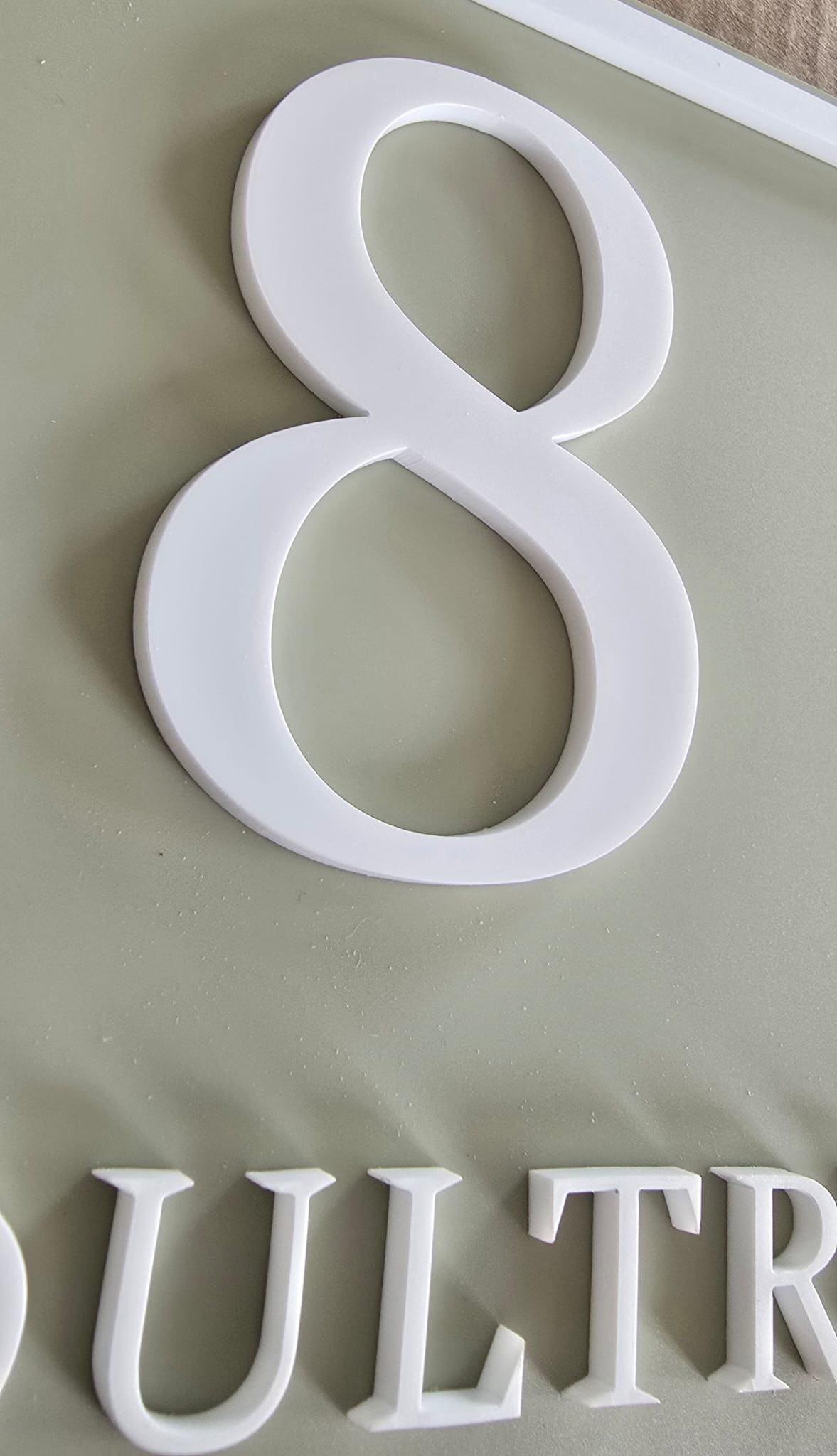Personalised Square House Sign, Sage Green Address Plaque with Raised White Acrylic Lettering