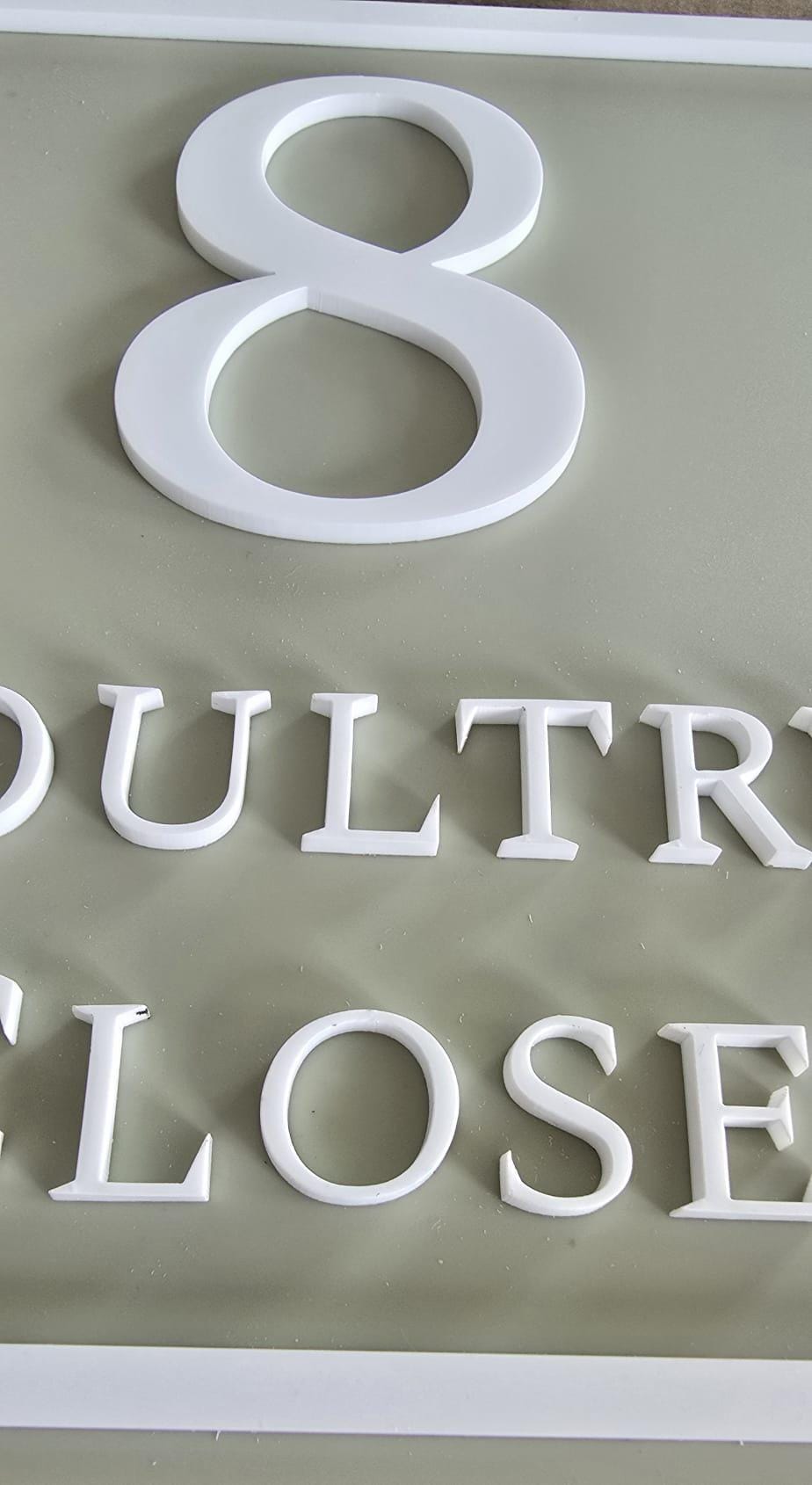 Personalised Square House Sign, Sage Green Address Plaque with Raised White Acrylic Lettering
