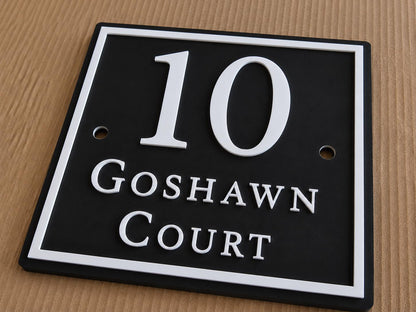 Personalised Black House Sign, Square Acrylic Address Plaque with Raised White Lettering