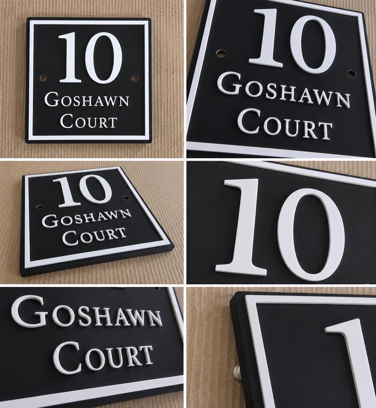 Personalised Black House Sign, Square Acrylic Address Plaque with Raised White Lettering