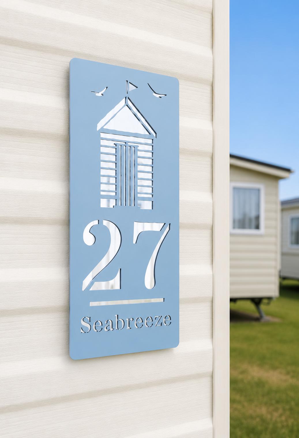 Personalised Beach Hut Caravan Sign, Custom Static Caravan Number Plaque, Coastal Holiday Home Sign