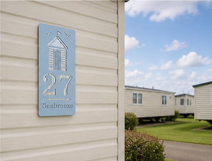 Personalised Beach Hut Caravan Sign, Custom Static Caravan Number Plaque, Coastal Holiday Home Sign