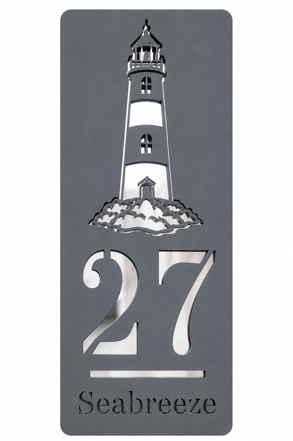 Personalised Stick-On Caravan Sign with Lighthouse, Custom Static Caravan Number Plaque, Coastal Holiday Home Name Sign