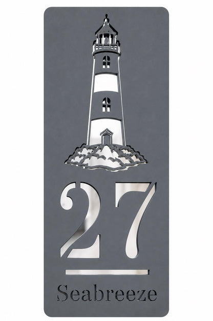 Personalised Stick-On Caravan Sign with Lighthouse, Custom Static Caravan Number Plaque, Coastal Holiday Home Name Sign