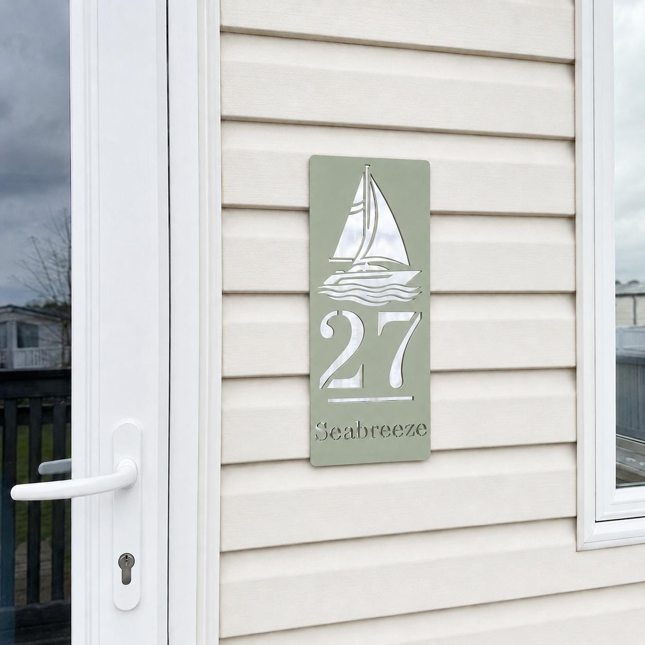 Personalised Caravan Sign with Sailing Boat, Custom Static Caravan Name Plaque, Nautical Holiday Home Sign, Yacht Caravan Decor